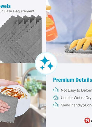Orighty Grey Microfiber Cleaning Cloth, 100 Pack Highly Absorbent Cleaning Supplies, Lint Free Kitchen Towels Cleaning Rags, Microfiber Towels for Cars, House, Window, 12x12 inch