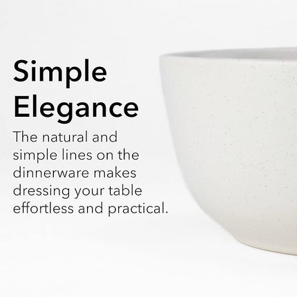 SKUGGA Round Stoneware 16pc Double Bowl Dinnerware Set for 4, Dinner and Side Plates, Cereal and Pasta Bowls - Matte White(466077)