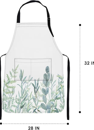 Britimes Watercolor Floral Botanical Apron Home Kitchen Cooking Baking Gardening for Women Men with Pockets 32x28 inch