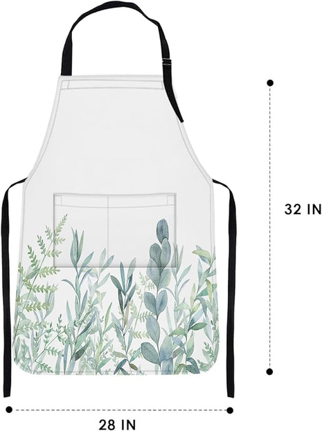 Britimes Watercolor Floral Botanical Apron Home Kitchen Cooking Baking Gardening for Women Men with Pockets 32x28 inch