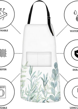 Britimes Watercolor Floral Botanical Apron Home Kitchen Cooking Baking Gardening for Women Men with Pockets 32x28 inch