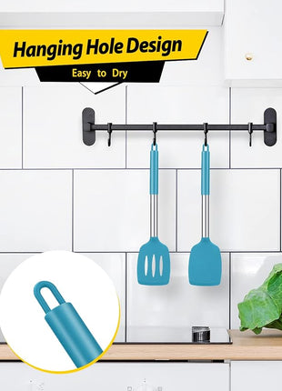 Pack of 2 Silicone Solid Turner, Non Stick Slotted Kitchen Spatulas, High Heat Resistant BPA Free Cooking Utensils, Ideal Cookware for Fish, Eggs, Pancakes(Blue)