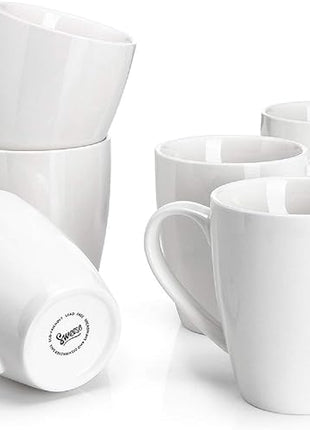 Sweese Porcelain Coffee Mugs - 16 Ounce - Set of 6, Cups for Latte, Hot Tea, Cappuccino, Mocha, Cocoa, White