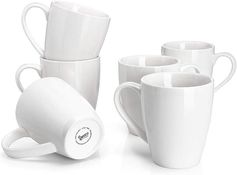 Sweese Porcelain Coffee Mugs - 16 Ounce - Set of 6, Cups for Latte, Hot Tea, Cappuccino, Mocha, Cocoa, White