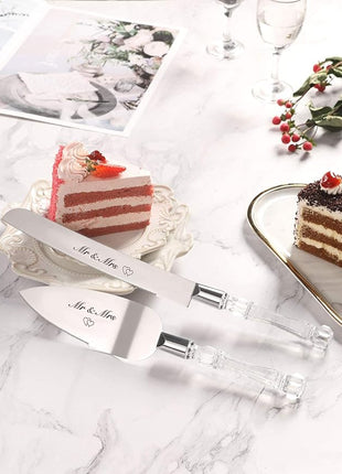 AW BRIDAL Mr Mrs Wedding Cake Knife and Server Set, Silver Cake Cutting Set for Wedding, Pie Cutter Dessert Server, Bridal Shower Engagement Registry Gifts for Couples