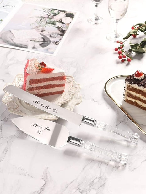 AW BRIDAL Mr Mrs Wedding Cake Knife and Server Set, Silver Cake Cutting Set for Wedding, Pie Cutter Dessert Server, Bridal Shower Engagement Registry Gifts for Couples