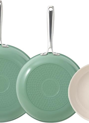 Redchef Non Stick Ceramic Frying Pan Set, Non Toxic Ceramic Pans for Cooking, 8" 9.5" 11" Skillet Set, No PFAS & PTFE & PFOA with Stainless Steel Handle, Dishwasher & Oven Safe Max up to 842°F (Green)