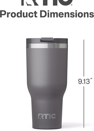 RTIC 40oz Essential Tumbler with Lid, Ceramic Lined, Insulated, Stainless Steel, Metal, Double Wall Vacuum-Insulation, Travel Cup for Iced Coffee, Tea, Hot and Cold Drink, Graphite