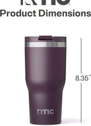RTIC 30oz Essential Tumbler with Lid, Ceramic Lined, Insulated, Stainless Steel, Metal, Double Wall Vacuum-Insulation, Travel Cup for Iced Coffee, Tea, Hot and Cold Drink, Plum