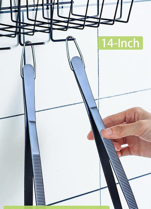 JETKONG 2 Pcs 14-Inch Cooking Tweezer Tongs Extra- Long Stainless Steel Kitchen Tweezers Plating Tongs (Navy Blue)
