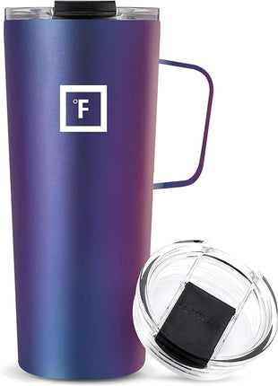 IRON °FLASK Grip Novelty Coffee Mug - Leak Proof, Vacuum Insulated Stainless Steel Bottle, Double Walled, Thermo Travel, Hot Cold, Water Metal Canteen - Aurora, 24 Oz - Classic Bottom