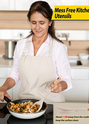 Pack of 4 Silicone Kitchen Utensils Set, Non Stick Solid Spatulas and Heat Resistant Slotted Spoons with Wooden Handle, Ideal BPA Free Cooking Utensils for Mixing,Serving,Turning,Stirring(KHAKI)