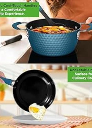 NutriChef 11 Pc Pots and Pans Set - Non Stick Cookware Set with Ceramic Coating, Ergonomic Handles, Induction Ready, Includes Saucepan, Dutch Oven, Large & Small Fry Pans - Royal Blue