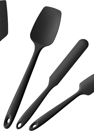 4-Piece Silicone Spatula Scrapers: Doosu 600°F Heat Resistant Food Grade Kitchen BPA Free Rubber Baking Cooking Tool Nonstick Utensil Set for Mixing, Scraping, Folding, Stirring, Serving (Black)