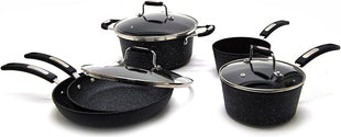 Starfrit The Rock 8PC Non-Stick Cookware set - Durable Forged Aluminum - Oven Safe - PFOA Free - Easy to Clean - Black