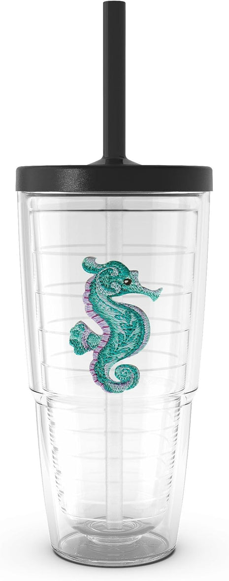 Tervis Tropical Animal Collection Made in USA Double Walled Insulated Tumbler Travel Cup Keeps Drinks Cold & Hot, 24oz with Straw Lid, Seahorse