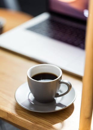 YHOSSEUN Porcelain Espresso Cups Set and Metal Stand 3 OZ Demitasse Cup For Coffee Shot, Mugs for Latte, Cafe Mocha, Cappuccino, and Tea, Serve for 6 Gray