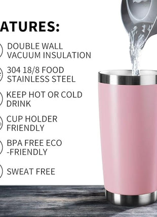 20oz Tumbler Bulk Stainless Steel Vacuum Insulated Tumblers with Lid Double Wall Travel Mug Durable Powder Coated Coffee Cup, Suitable for Ice Drinks and Hot Beverage (Pink 1pack)