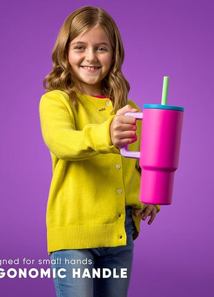 Simple Modern Kids 24 oz Tumbler with Handle and Silicone Straw Lid | Spill Proof and Leak Resistant | Reusable Stainless Steel Bottle | Gift for Kids Boys Girls | Trek Collection | Almond Birch