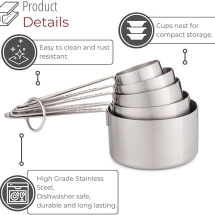 husMait Stainless Steel Measuring Cups & Spoons - 10 Piece Heavy Duty Measuring Cups & Spoons Set for Dry Foods, Spices or Liquids