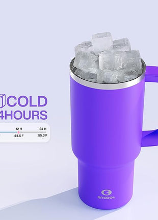 32 oz Tumbler with Handle and Straw: Stainless Steel Insulated Tumbler Keeps Cold for 24 Hours, Leakproof Travel Cup Fits in Cup Holder and BPA-Free,Violet