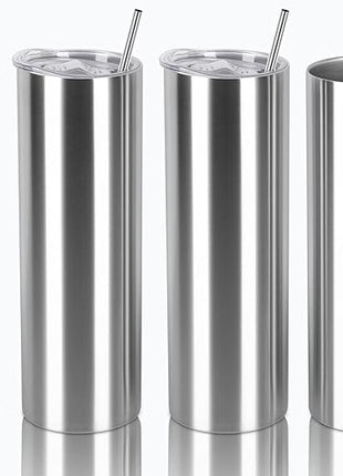 20 Oz Straight Skinny Tumbler Set, Stainless Steel Slim Skinny Travel Tumbler Bulk, Birthday Diy Gift For Women Friends Sisters, 4 Pack, Silver