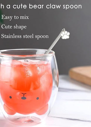 Bear Cute Mugs Kawaii Double Wall Glass Coffee Tea Mill Yogurt Cup Funny Novelty Gift for Women Her Friends Office Birthday Christmas