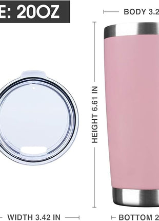 20oz Tumbler Bulk Stainless Steel Vacuum Insulated Tumblers with Lid Double Wall Travel Mug Durable Powder Coated Coffee Cup, Suitable for Ice Drinks and Hot Beverage (Pink 1pack)