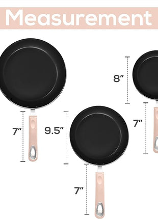 Utopia Kitchen Nonstick Cookware 3 Piece Set, Non-Stick Frying Pans with Induction Bottom, 8, 9.5 & 11 Inches Frying Pans with Bakelite Handles, PFOA Free, Pink & Black