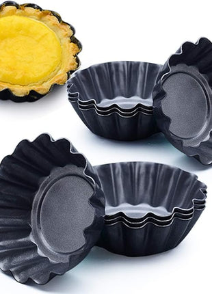 12 Packs Egg Tart Mold, Upgrade Bigger Size 3 x 0.9inch, Cupcake Cake Muffin Mold Tin Pan Baking Tool, Carbon Steel