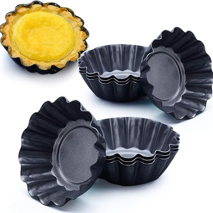 12 Packs Egg Tart Mold, Upgrade Bigger Size 3 x 0.9inch, Cupcake Cake Muffin Mold Tin Pan Baking Tool, Carbon Steel