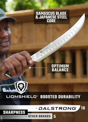 DALSTRONG Butcher Knife - 10 inch - Shogun Series ELITE - Japanese AUS-10V Super Steel - G10 Handle Cimitar Breaking Knife Gift - Vacuum Treated BBQ Brisket Knife - Sheath Included