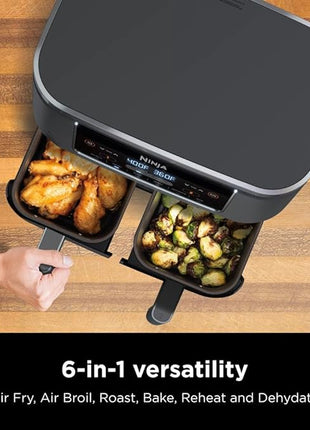 Ninja DZ201 Foodi 8 Quart 6-in-1 DualZone 2-Basket Air Fryer with 2 Independent Frying Baskets, Match Cook & Smart Finish to Roast, Broil, Dehydrate & More for Quick, Easy Meals, Grey