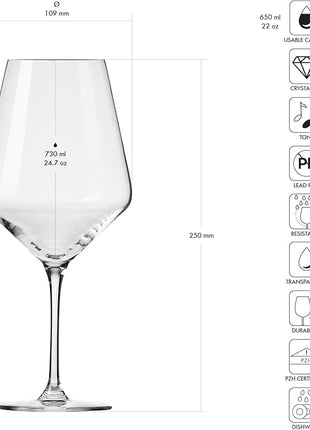 Krosno Crystal Red Wine Glasses | Set of 4 | 24.7 oz | Avant-garde Collection | Ideal for Home, Restaurant and Party | Dishwasher Safe | Lead-Free Crystal Glass