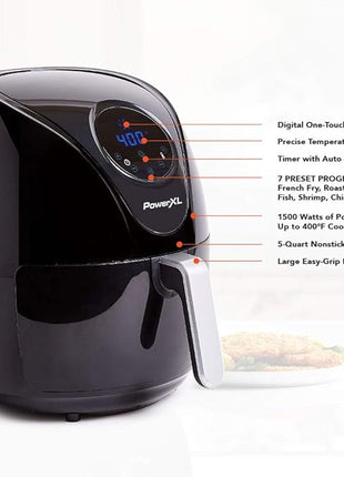 PowerXL Air Fryer 4 QT Maxx, Special Edition 2022, Extra Hot Air Fry, Cook, Crisp, Broil, Roast, Bake, High Gloss Finish, Black (4 Quart)