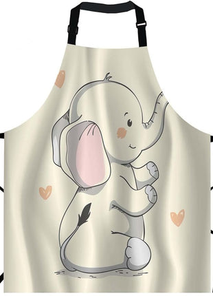EKOBLA Elephant Aprons Kind Pretty Smiling Elephant Butterfly Trunk Cartoon Hand Drawn Waterproof Resistant Chef Cooking Kitchen BBQ Adjustable Aprons for Women Men 27x31 Inch