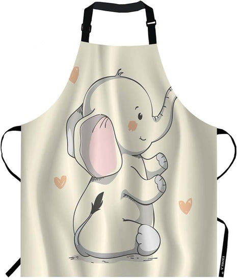 EKOBLA Elephant Aprons Kind Pretty Smiling Elephant Butterfly Trunk Cartoon Hand Drawn Waterproof Resistant Chef Cooking Kitchen BBQ Adjustable Aprons for Women Men 27x31 Inch