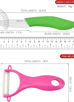 Ceramic Knife Set with Sheaths - Black 5 Piece Kitchen Set: 6" Chef, 5" Utility, 4" Fruit, 3" Paring Knife, One Peeler