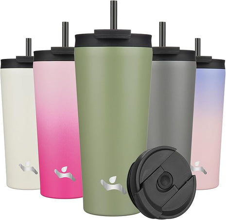 22 OZ Insulated Tumbler with Lid and 2 Straws Stainless Steel Water Bottle Vacuum Travel Mug Coffee Cup,ArmyGreen