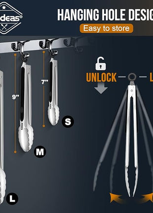 Small Tongs For Cooking, Mini 7 inch Kitchen Tongs -Heat Resistant 600 Degrees Stainless Steel and Non-Slip handle - Perfect for Cooking, Salad, Pasta, Steaks, Vegetables,Dishwasher safe