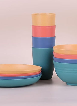 LuckyZone 10 Inches Unbreakable Wheat Straw Plates - Reusable Plate Dinner Set - Dishwasher & Microwave Safe - Healthy, BPA Free & Eco-Friendly (10 Inches/4 Color_H)