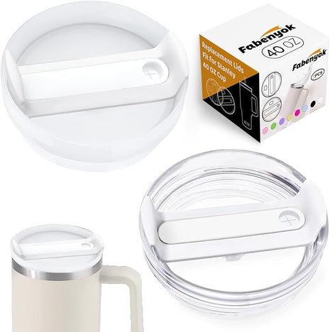 40 OZ Tumbler Lid Replacement Fit for Stanley Cup, 2 Pack Clear Replacement Lids Fit for Stanley Travel Tumbler, Spill Proof Tumbler Covers for Stanley Cup Accessories (White)
