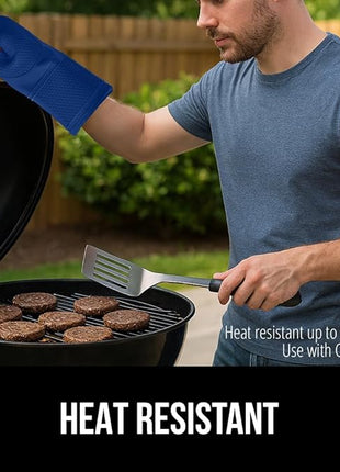 GORILLA GRIP BPA-Free Soft Silicone Oven Mitts, Heat Resistant and Waterproof Cooking Gloves, Thick Cotton Lining, Flexible Gripping for Baking Grilling, Kitchen Potholders Set of 2, 12.5x8.3, Blue