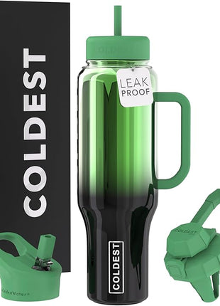 Coldest Tumbler with Handle and Straw - 100% Spill Proof Tumbler with Straw (3 Lids) - Stainless Steel Insulated Leakproof Tumblers for Women & Men - Cup Holder Friendly - 46 oz (Forest Nova)