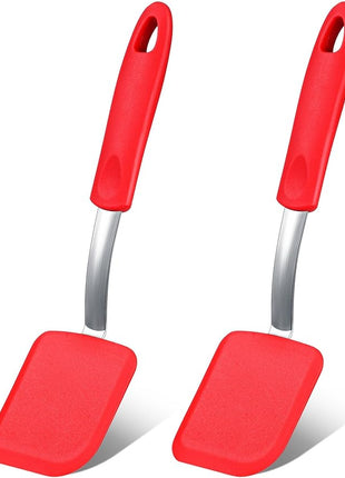 Silicone Cookie Spatula Turner 2 Pack Mini Brownie Spatula Flexible Kitchen Small Silicone Turner for Nonstick Cookware Heat Resistant No Scratch Flipper for Egg Pancake(Red)