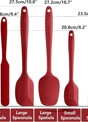 5 Piece Red Silicone Spatula Set, Heat Resistant Rubber Spatulas Set, Kitchen Spatula Set Dishwasher Safe for Nonstick Cookware Baking Cooking