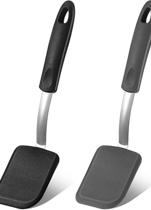 Silicone Cookie Spatula Turner 2 Pack Mini Brownie Spatula Flexible Kitchen Small Silicone Turner for Nonstick Cookware Heat Resistant No Scratch Flipper for Egg Pancake(Black, Grey)