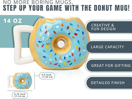 Comfify Ceramic Donut Mug – Chocolate Glaze with Sprinkles – Funny “MMM... Donuts!” Quote – 14 oz Coffee Cup