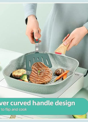 Silicone Spatula Turner, Omelette Egg Spatula Heat Resistant, Extra Wide Slotted Spatula for Cooking, Pancake Fish Spatulas Flipper for Nonstick Cookware Pan 600°F for Kitchen Use (Green)