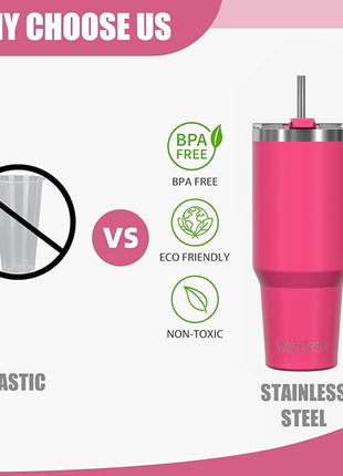 20 oz Tumbler with Handle,Tumbler with Lid and Straw,Double Wall Insulated Cup Stainless Steel Travel Mug(Cold for 34 Hours),Water Bottle for Iced Tea,Coffee,Cold Beverages(Gloss Pink)